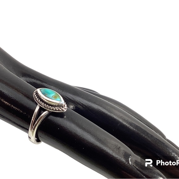 Sterling Silver Jewelry - Sterling Silver Oxidized Genuine Oval Turquoise Ring , Size 4. 11.7 mm. Stamped